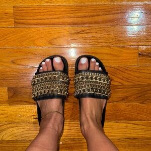 Kendall + Kylie black and gold chain sandals 
women's size 6.5